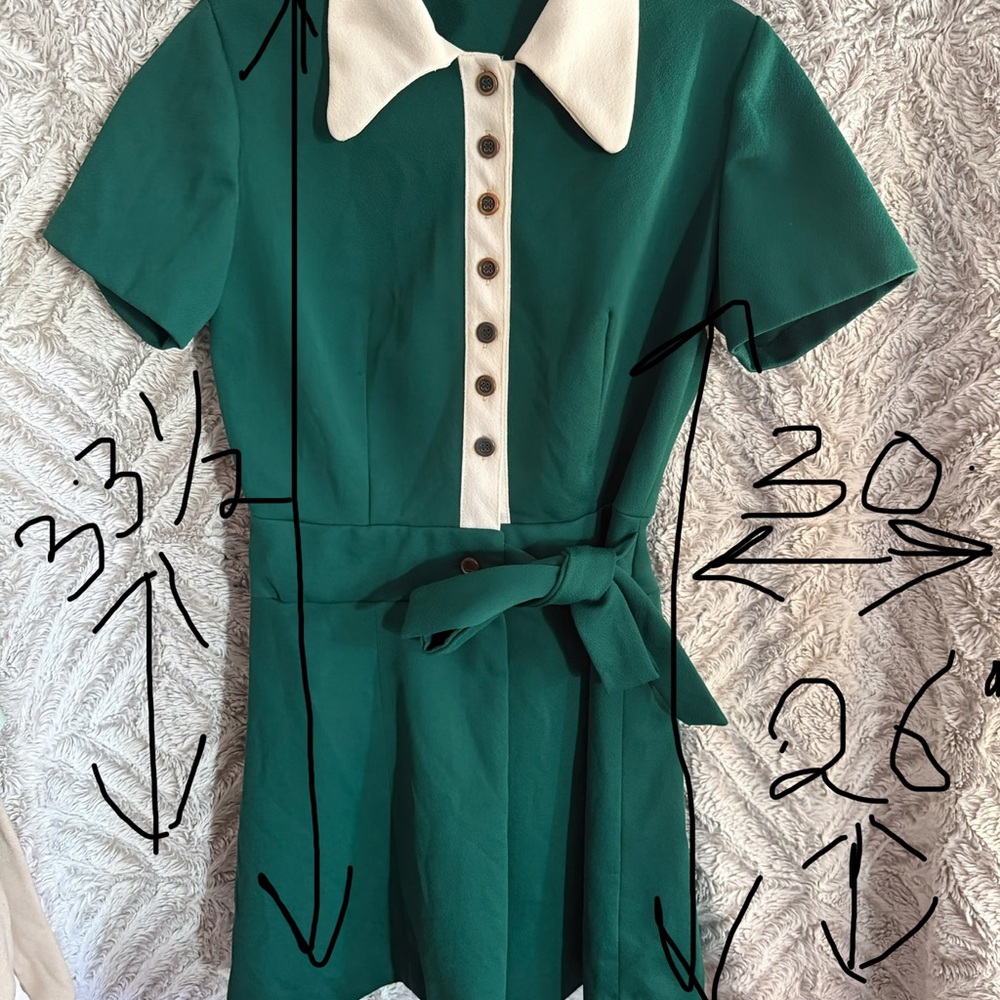 Vintage Green Mini Dress with White 60s 70s